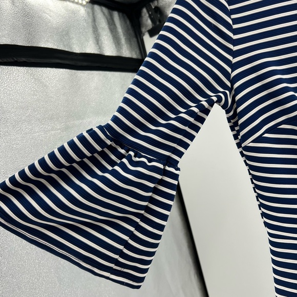Altar’d State M navy white striped flare sleeve fit and flare flirty girly party - Picture 4 of 8